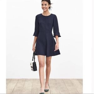 Banana Republic Navy Blue Fit & Flare Flutter Ruffle Bell Sleeve Dress Sz 2 EH